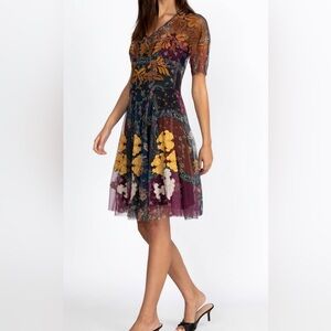 Johnny Was Multicolor Floral Midi Dress